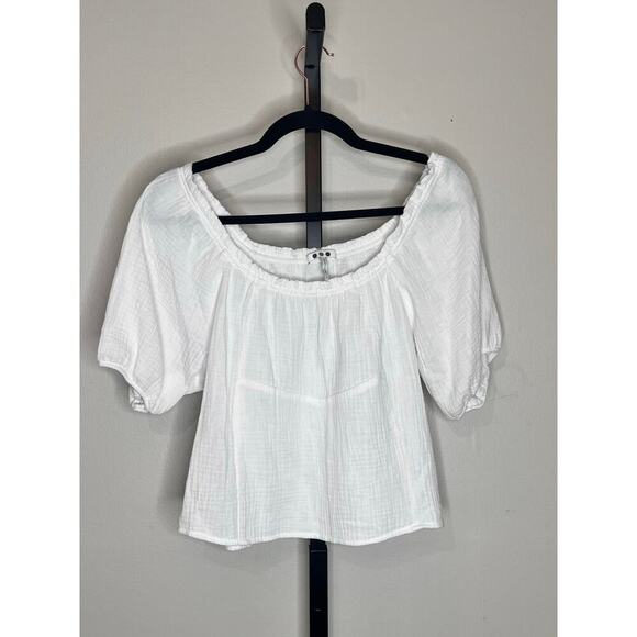 NWOT Puff Sleeve Off Shoulder Babydoll Blouse Top White Women's Size Small - Picture 2 of 6